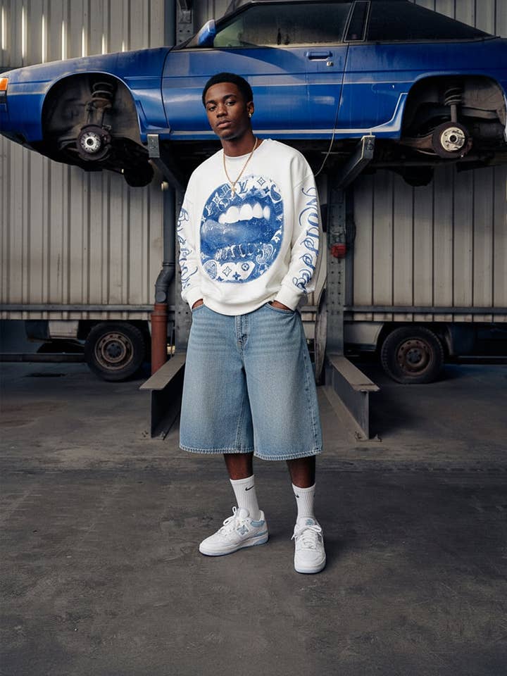 NOISSEY Blue Paisley Lip "Hustle" Cooling Print Long Sleeve for wholesale by NOISSEY