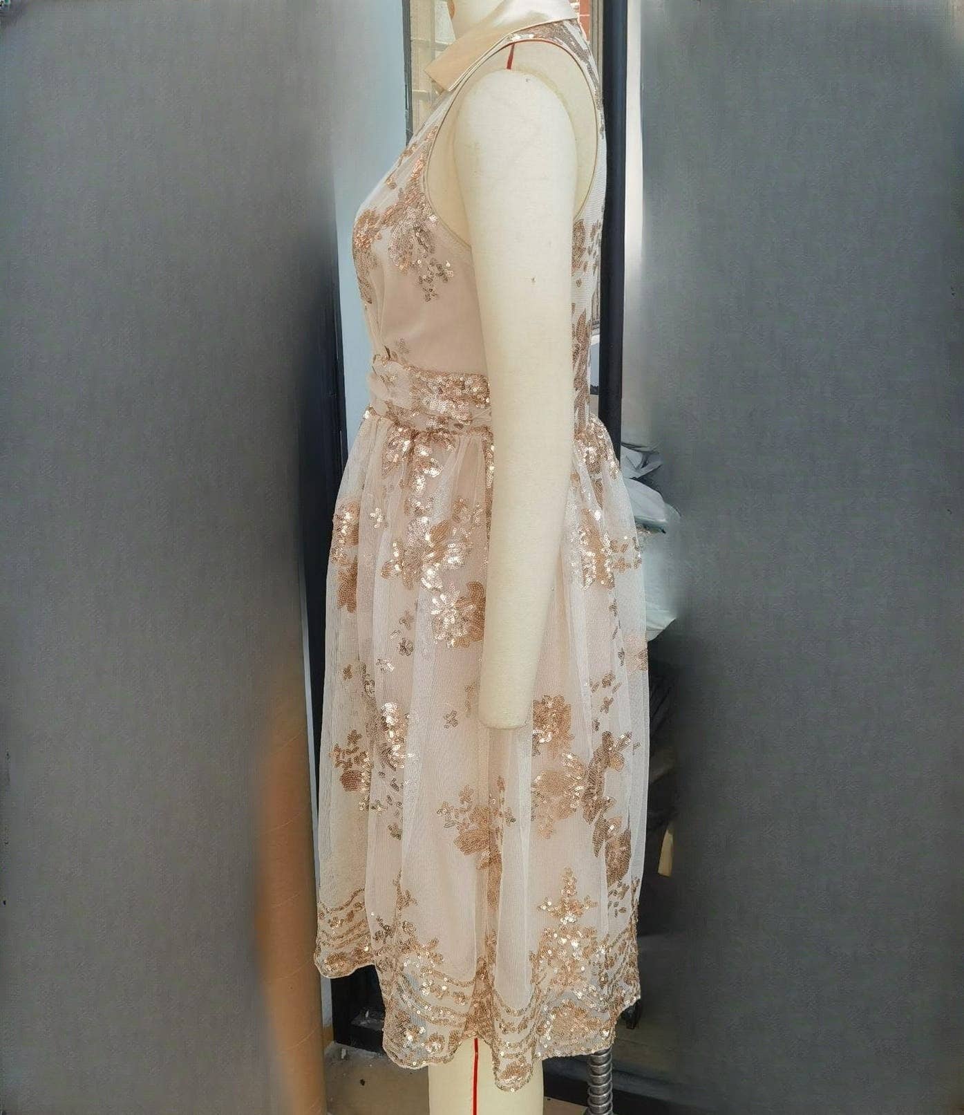 Champagn V-neck sleeveless swing sequin dress for wholesale on Faire5