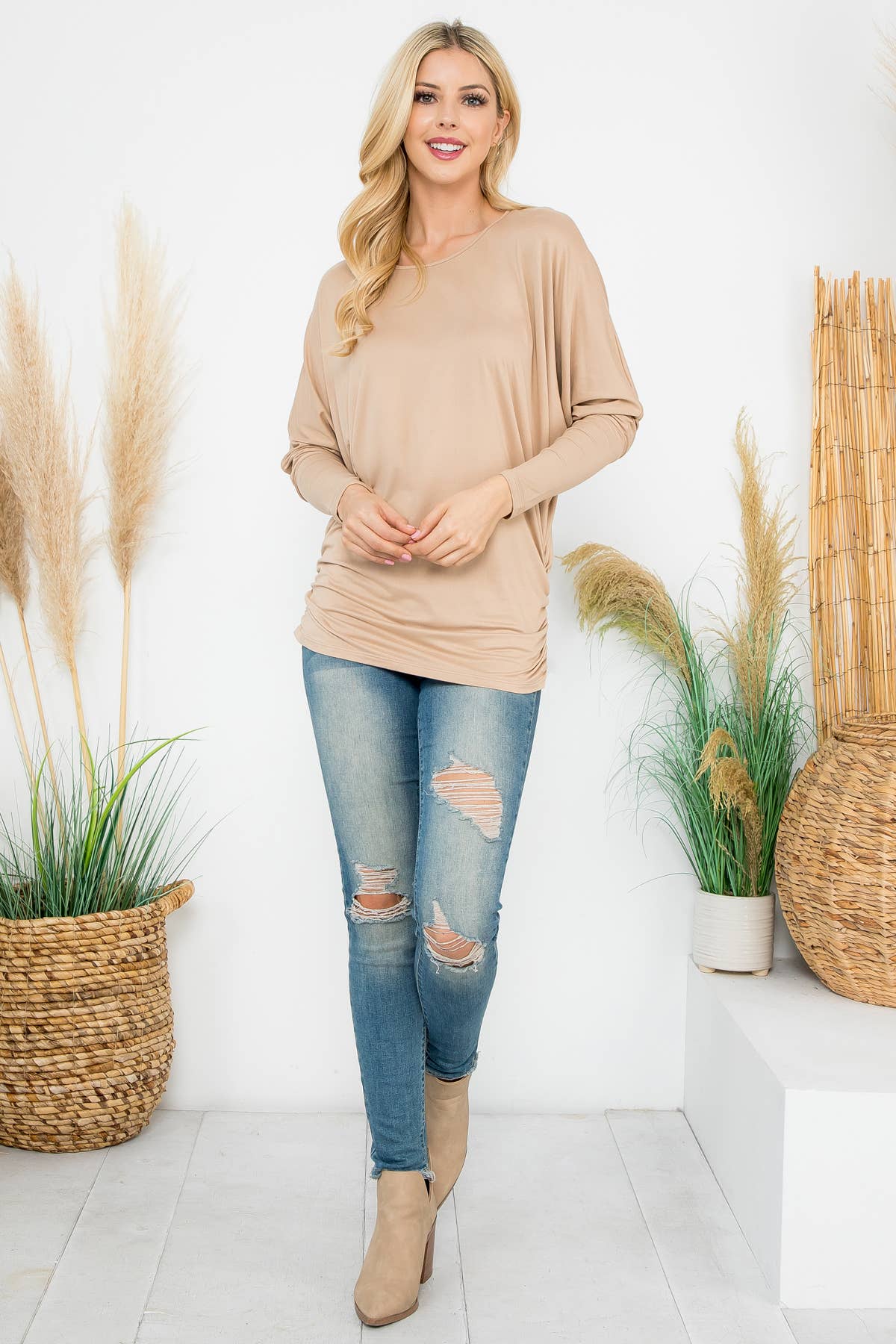 MYS Wholesale Inc - Vente Tunique – femme - Haut uni à manches longues Dolman avec détails en forme de tunnel56