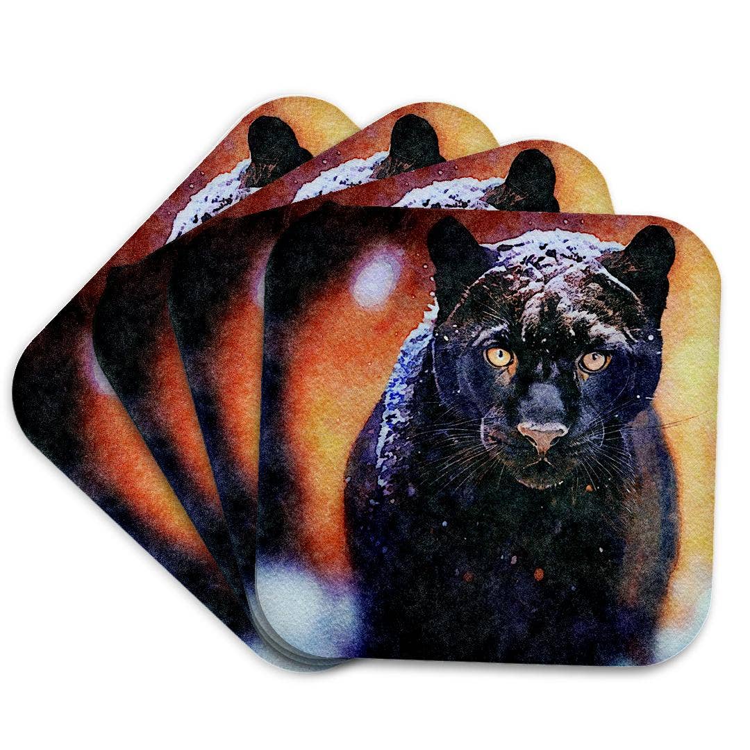 3dRose - Wholesale Coasters - 3dRose, Panther With Snow On His Head Image Of Watercolor Painting, Coaster7