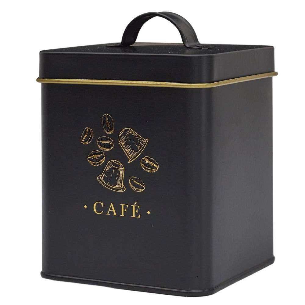 Housse De Rêve - Venta al por mayor Cajas decorativas - Caja metálica para café en negro y dorado2