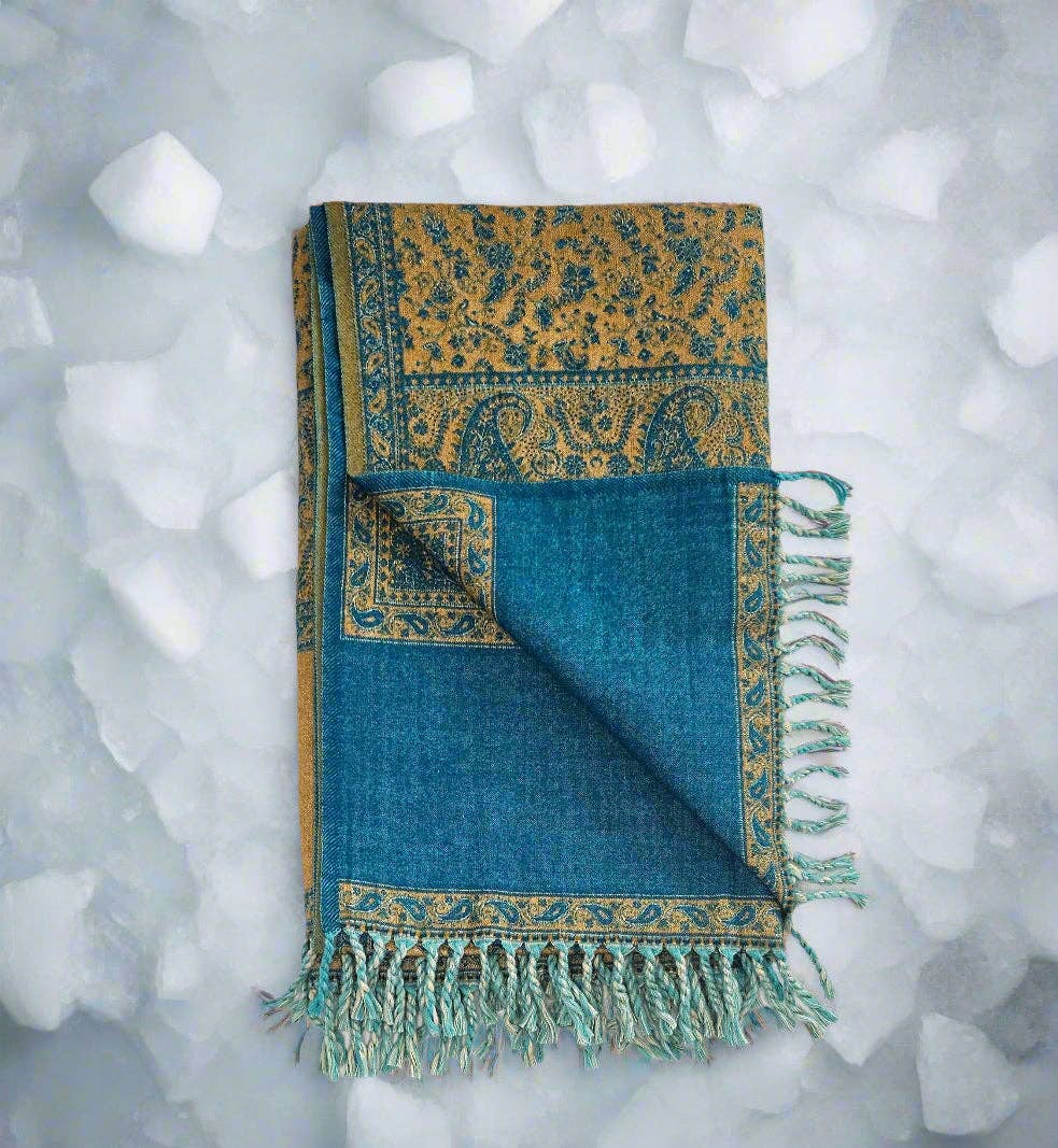 Tibet Handicrafts LLC - Wholesale Throw Blanket - The Blue-Yellow Shawl4