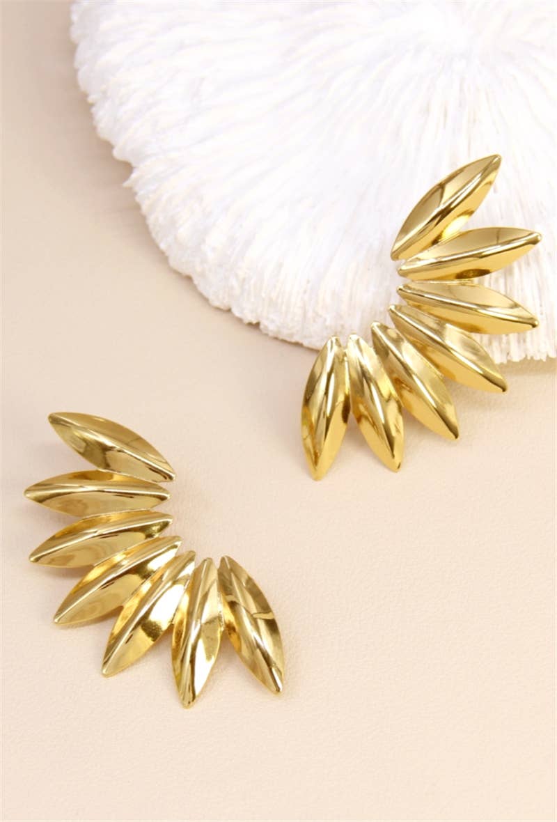 Dorée Boucles D’Oreilles Feuilles Stylisées En Acier Inoxydable en vente sur Faire1