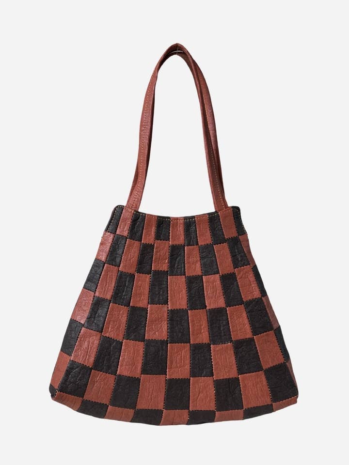 Checkered Patchwork Shopper Black/Canela for wholesale by Ceibo