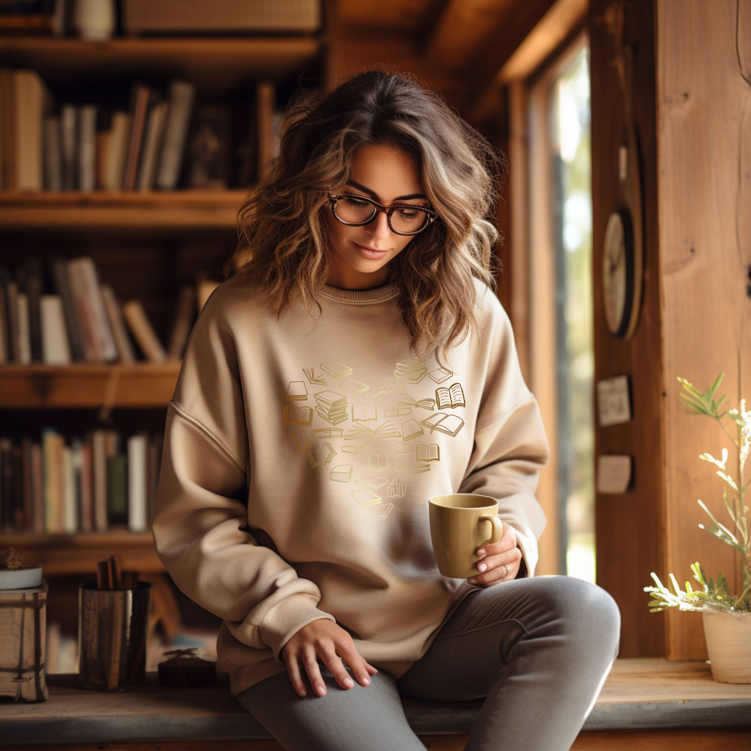 The Obstinate Octopus - Vente Sweat-shirt à imprimés – femme - Sweatshirt « Golden Bronze Ombre Book Heart » pour lecteurs10