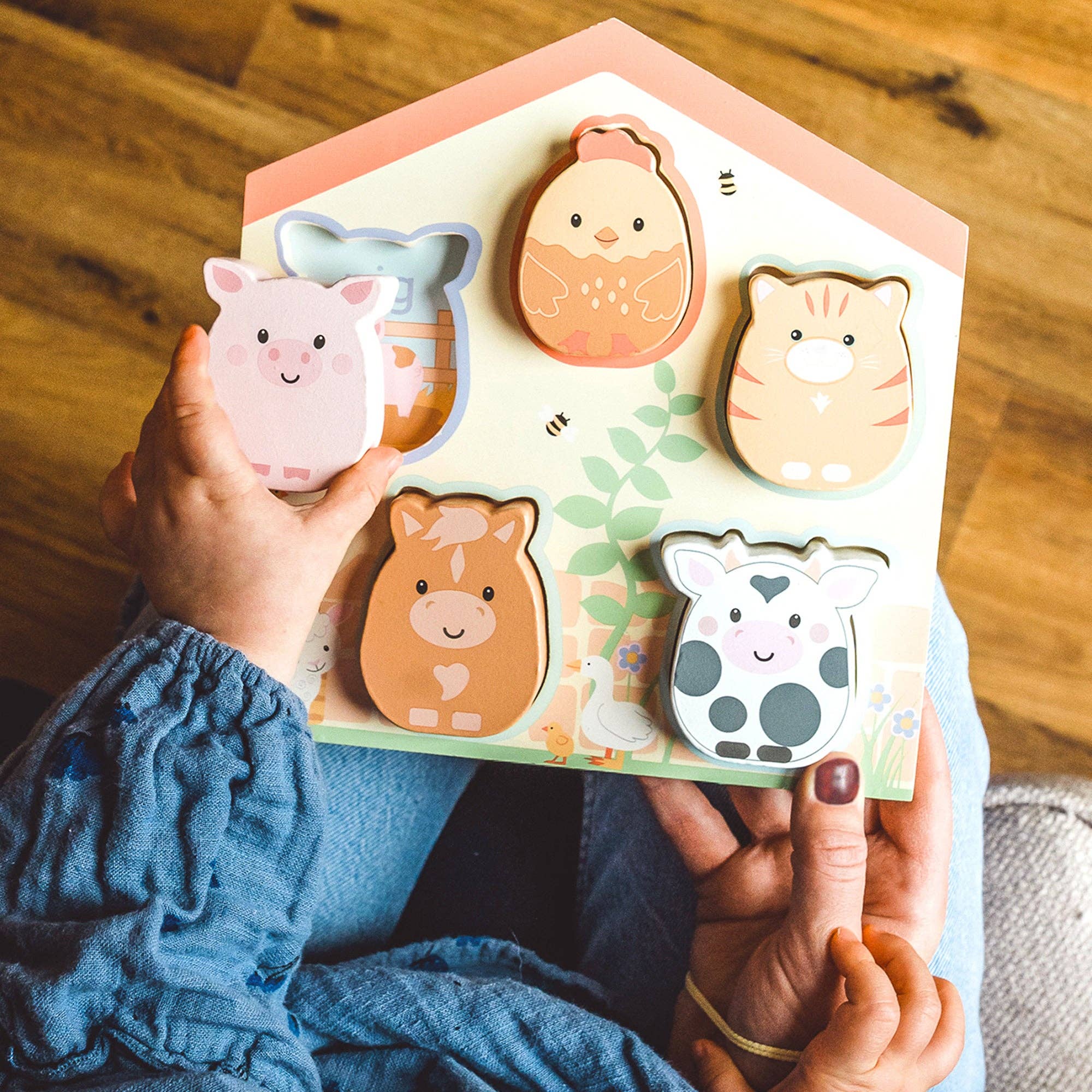 Orange Tree Toys - Vendita all'ingrosso Puzzle - Bambini - Puzzle in legno a forma di fienile con animali della fattoria2