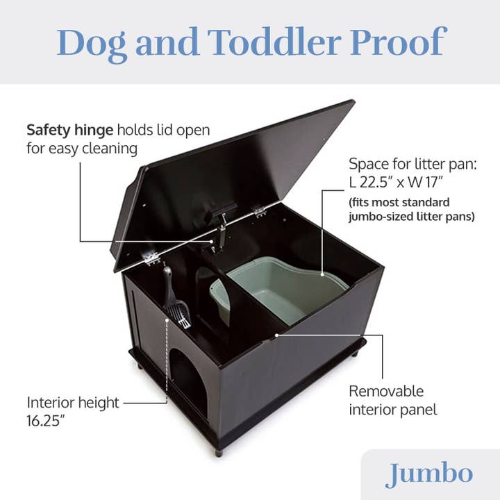 Designer Pet Products, LLC - Wholesale Cat Litter Box - Black Jumbo Cat Box- Cat Litter Box Enclosure, Hidden