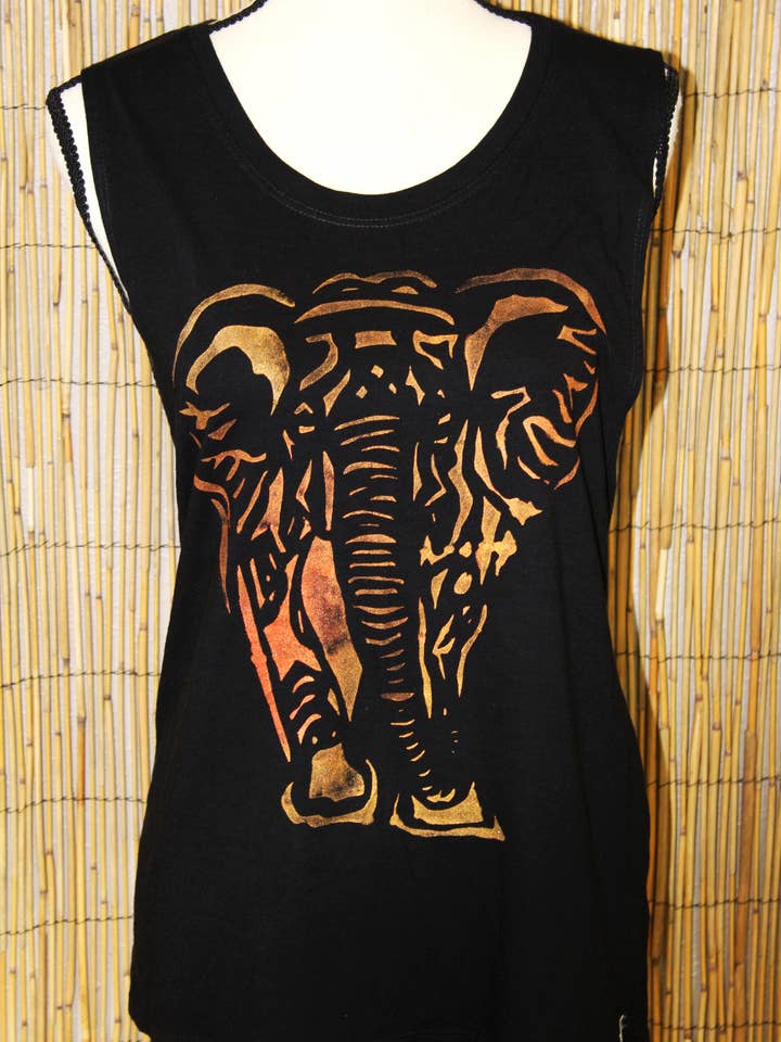 Elephant Hand Painted Women's Muscle Tank for wholesale by Third Wolf Designs