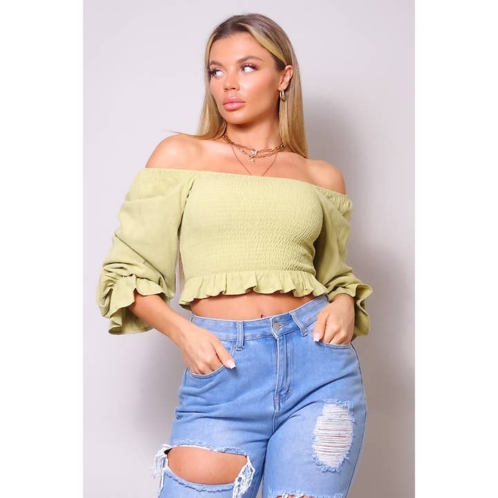 TOP SMOCK IN GEORGINA CON SPALLE SCOPERTE per la vendita all'ingrosso da parte di CEFIAN FASHION