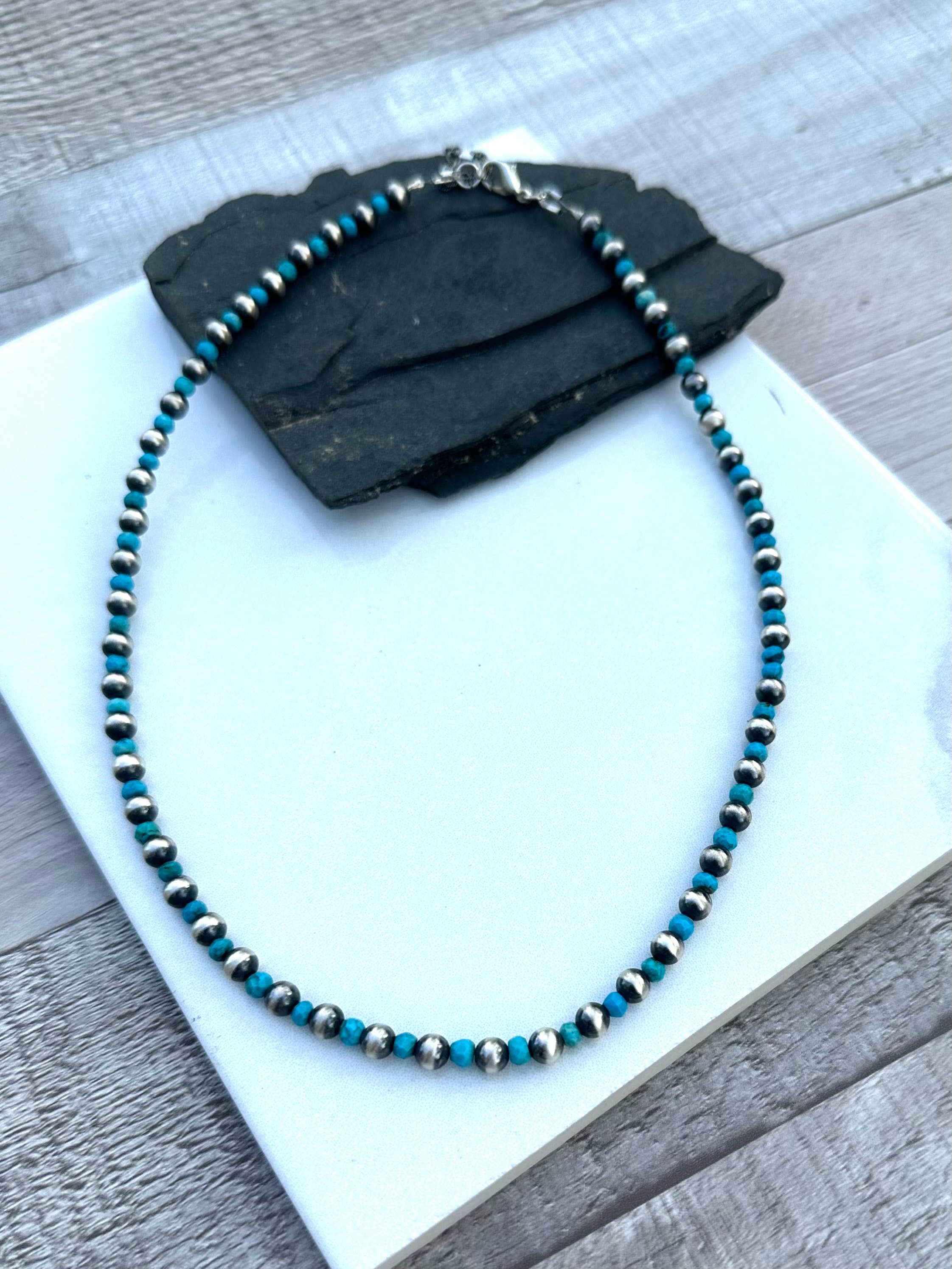 Ella Elisabeth Designs - Wholesale Beaded/Pearl Necklace - 4 MM Sterling Silver Navajo Pearls and Turquoise Necklace 1