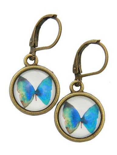 Photo Glass Blue Butterfly Earrings for wholesale by Dreamspirit
