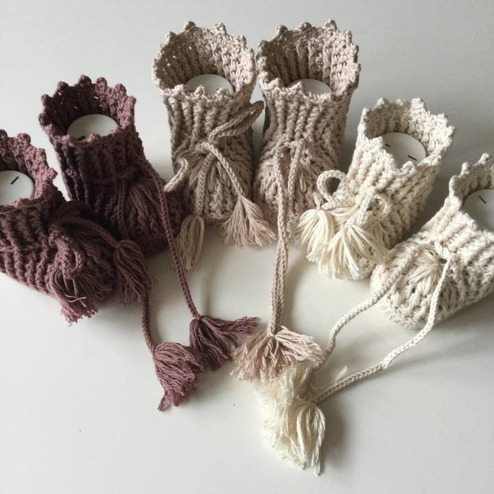 Økologisk bomuld håndstrikket 0-1Y Leya støvletter for engroshandel hos Omnis Pura