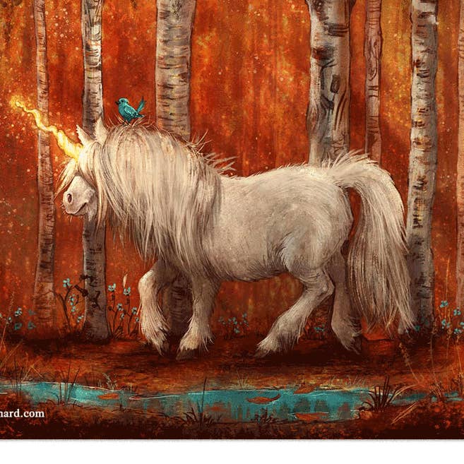 Kunstdruck: Das kleinste Einhorn im Herbst für den Großhandel von Valkiri LLC