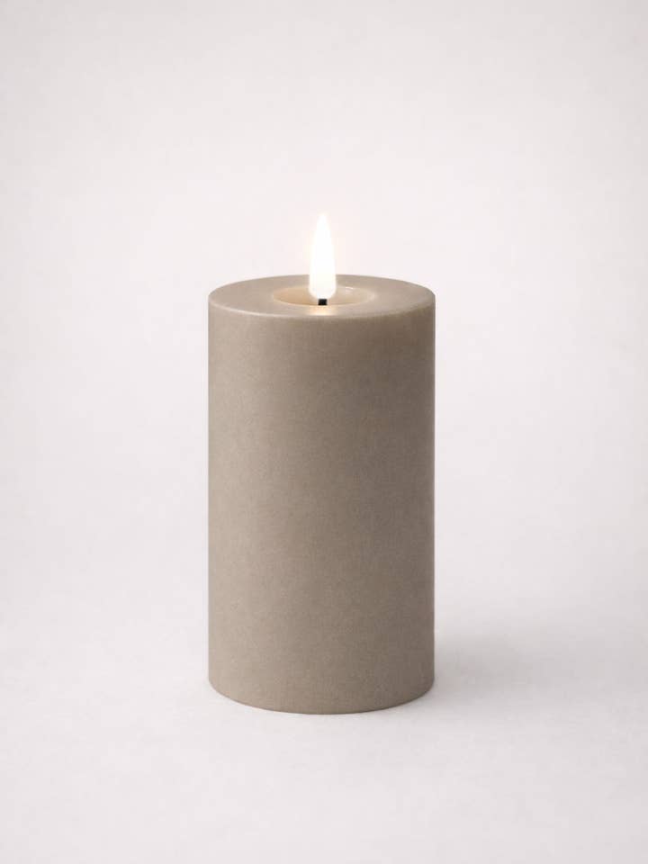 GLO & NEST LED Pillar Candle 15cm – Warm Stone for wholesale by GLO & NEST
