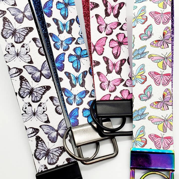 Sidekick Keychain Supply - Wholesale Keychain - Women's - PURPLE Monarch Butterfly Watercolor Keyfob Wristlet Keychain1