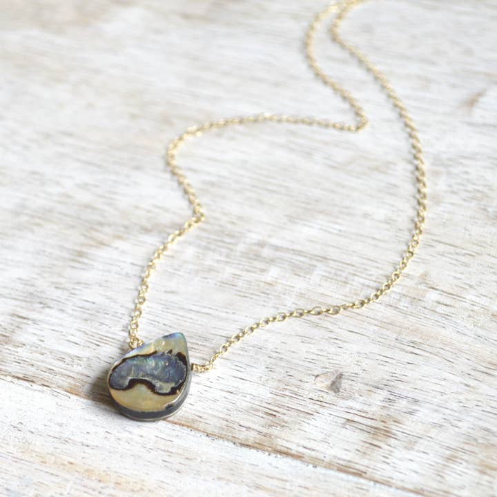 Abalone Teardrop Necklace in Gold for wholesale by Salty But Sweet