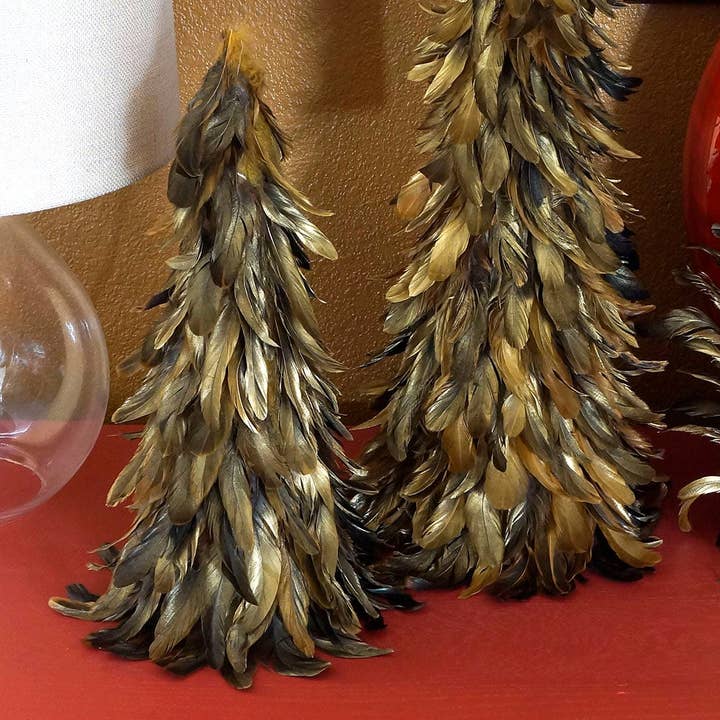 Zucker Feather Products - Wholesale Christmas Decoration - Gold Feather Tree - 16"