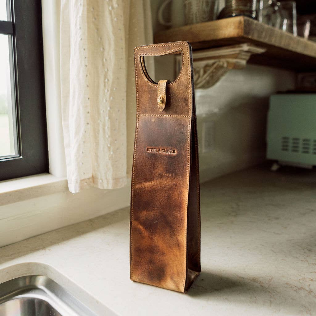Steel & Clover - Wholesale Wine Tote - Baytree Leather Wine Carrier0