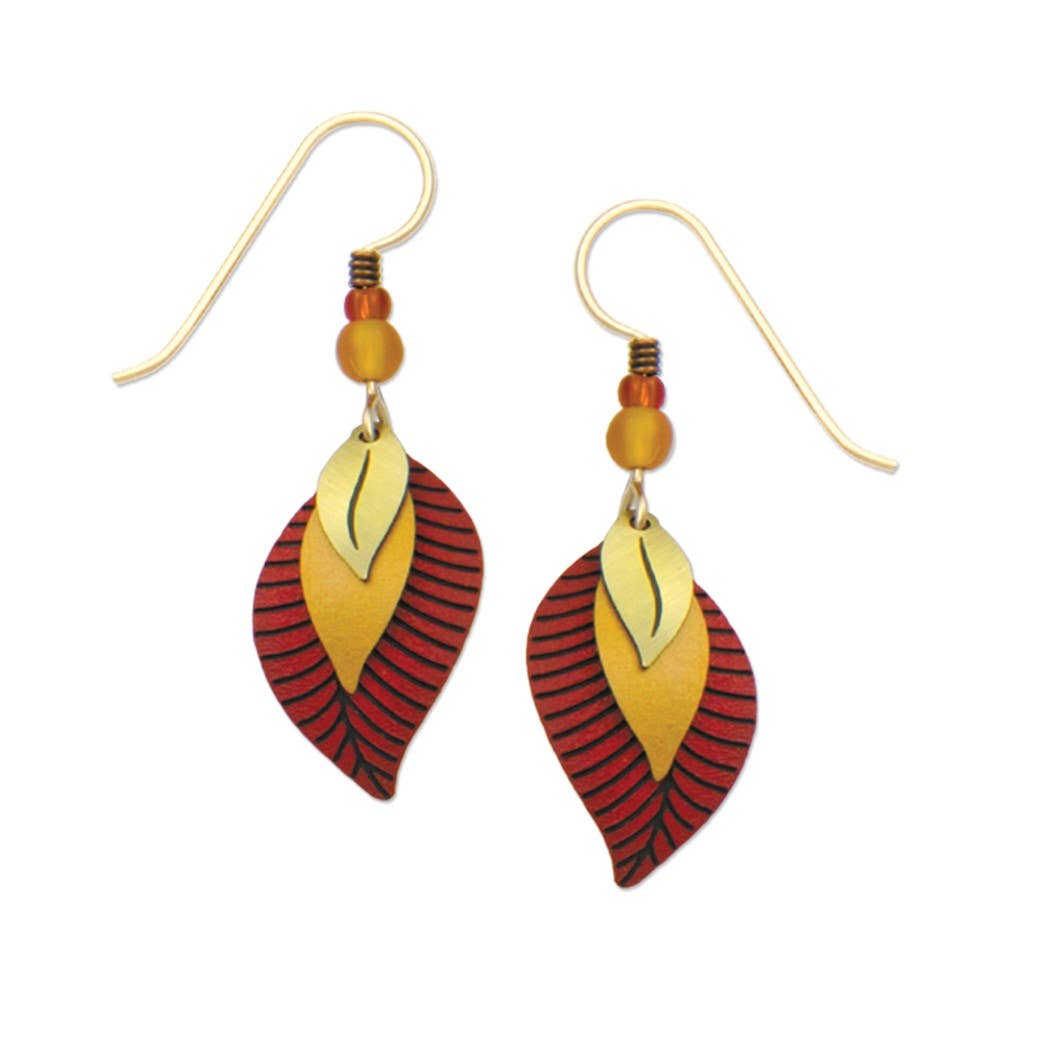 Left Hand Studios - Wholesale Dangle Earrings - 3 Pt Rust and Brass Leaves