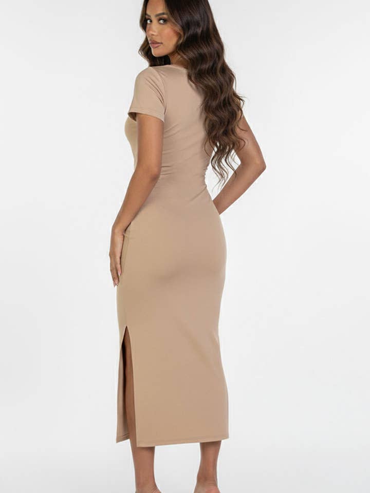 CAPELLA APPAREL - Wholesale Dress - Women's - Tie Front Short Sleeve Side Slit Dress8