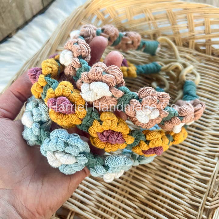 Macrame Daisy Headband Variety Pack (green) for wholesale by Harriet Handmade Co.