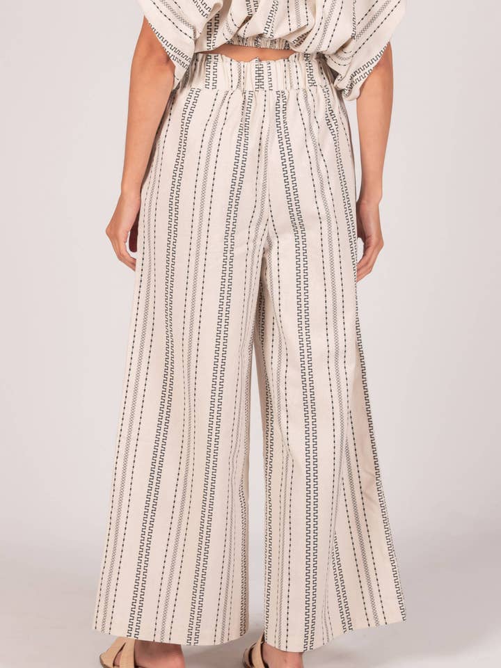 Taupe Navy P. CILL Print Linen Wide Leg Pants for wholesale on Faire