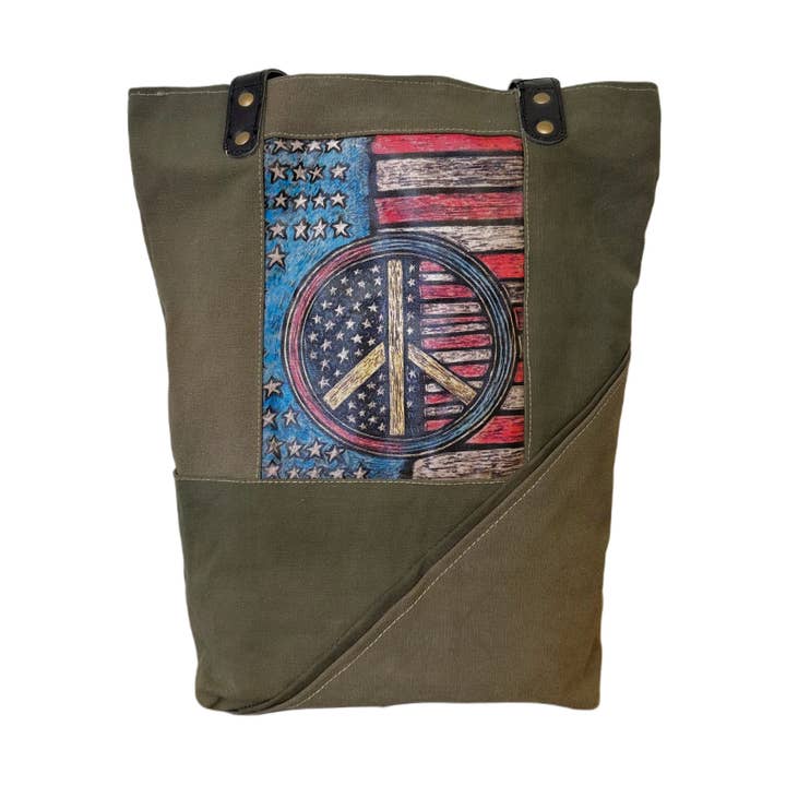 Vintage Addiction - Wholesale Tote Bag - Women's - Peace Flag Recycled Military Tent Tote0