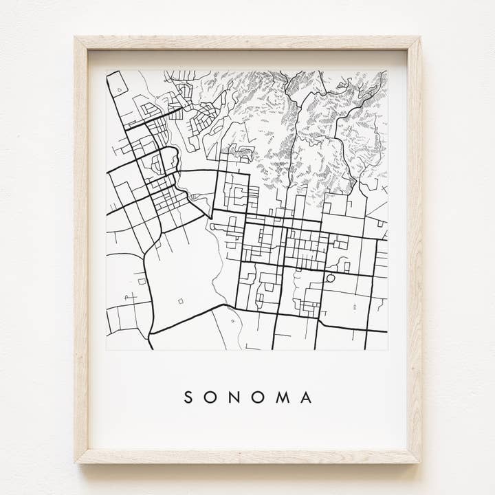 SONOMA Kalifornien Topografisk karta Ritning KONSTTRYCK för wholesale av Turn-of-the-Centuries