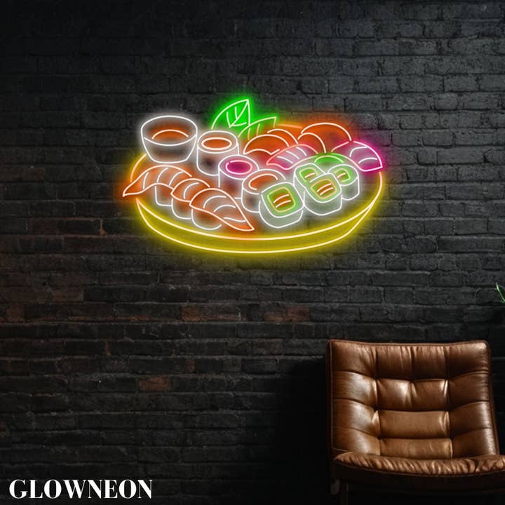 Glow Neon - Wholesale Neon Sign - Plate of Sushi Neon Sign, Japanese Sushi Restaurant Wall Art