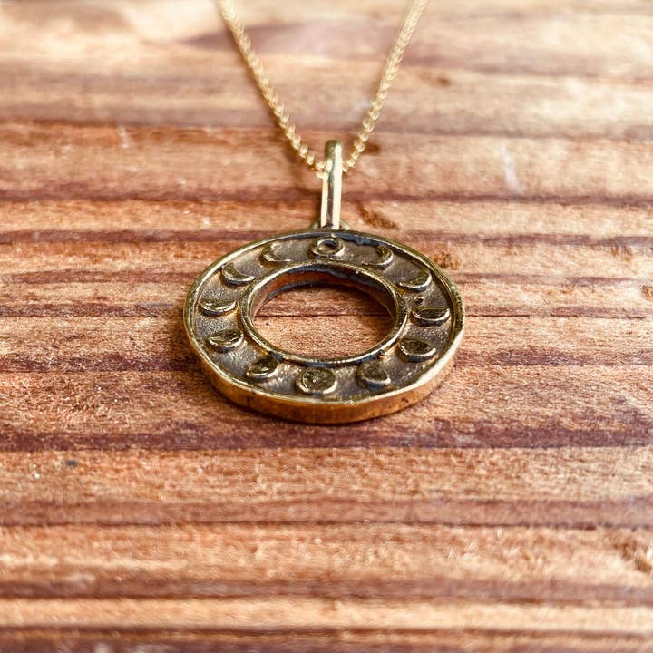 Kaali Boutique - Wholesale Pendant/Charm Necklace - Lunar Calendar Necklace / Moon Phases / Hypoallergenic / Gold / Yoga / Reiki / Boho / Hippie / Rustic / Ethnic / Crystals / Third Eye /2