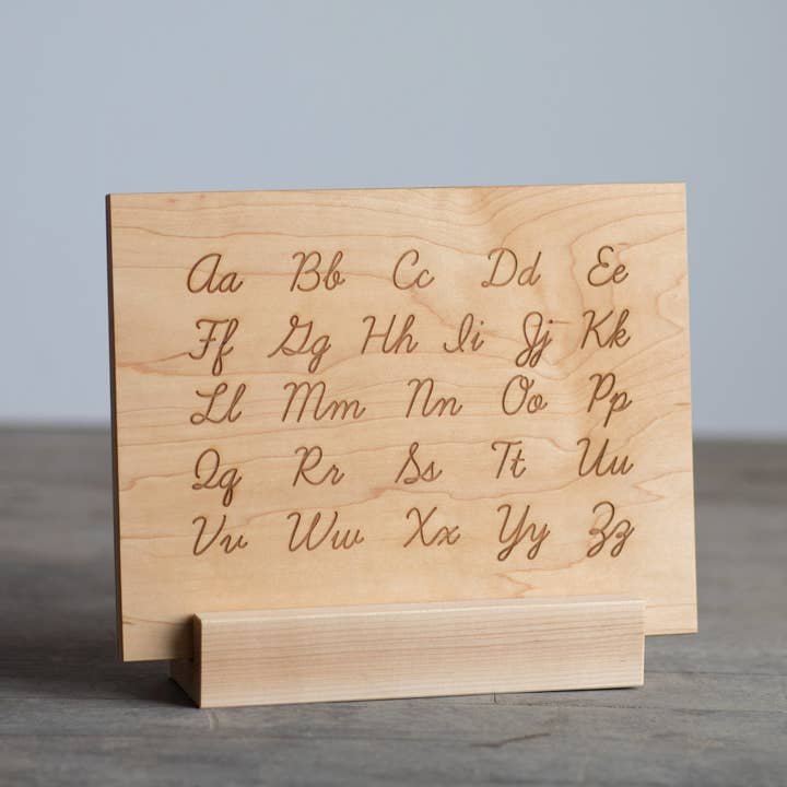 Gladfolk - Wholesale Wood Toy - Kids - Wooden Alphabet Board & Stand • Cursive Script A-Z Design