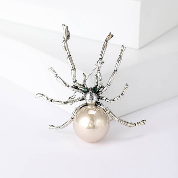 Tourtiwi - Wholesale Brooch - Gothic Silver Spider Brooches with Pearl Bodies1