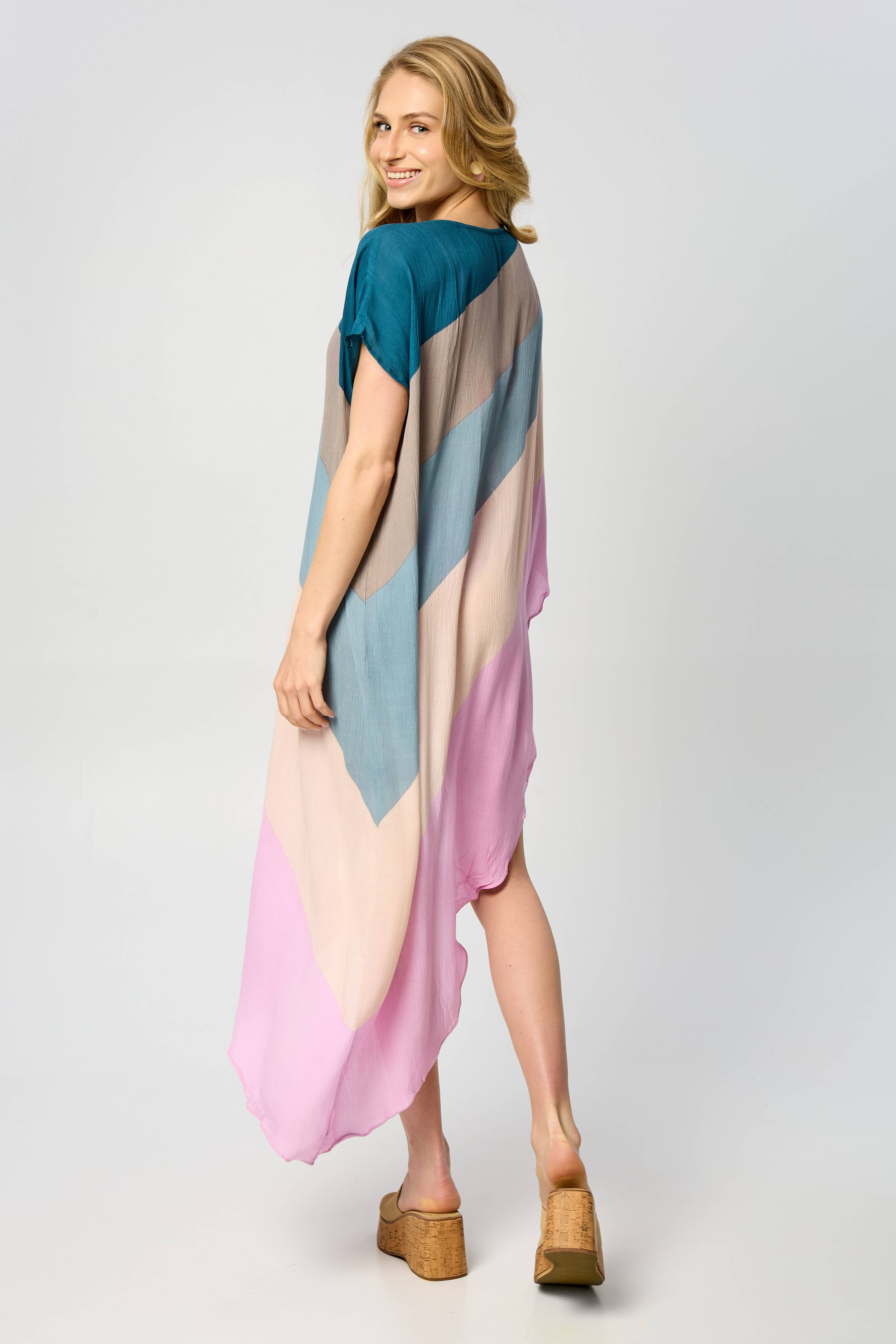 SAACHI - Vendita all'ingrosso Caftano - Donna - Caftano a righe asimmetriche1