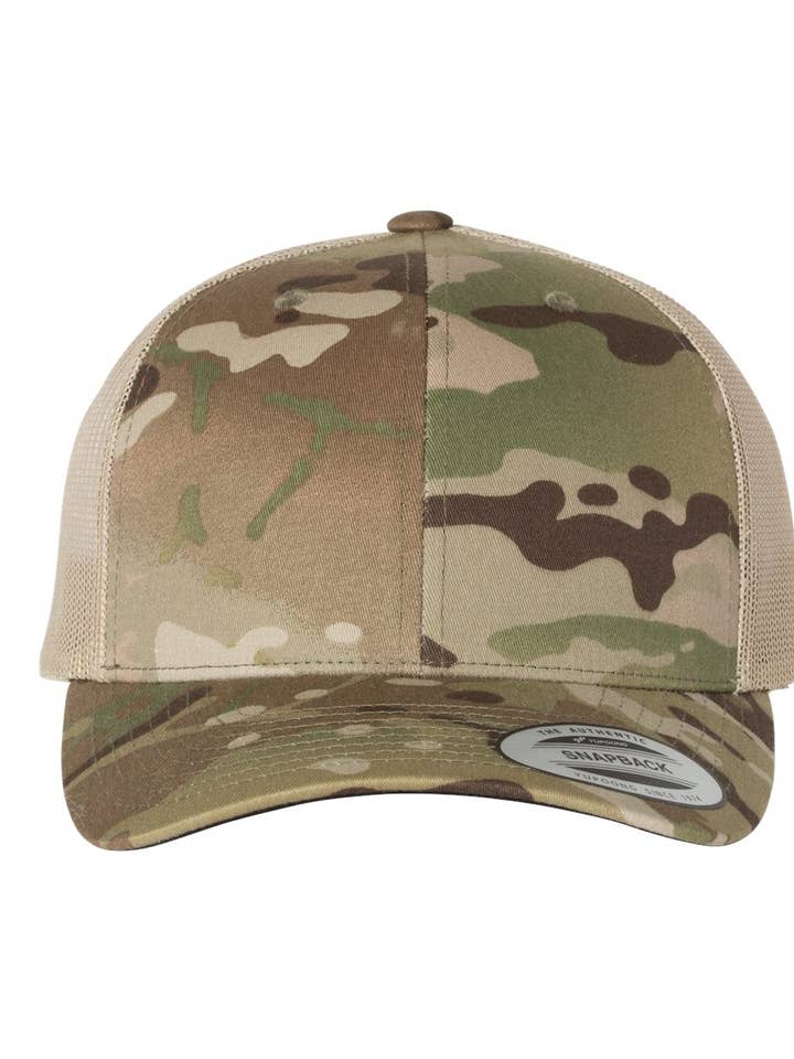 YP Classics Retro Trucker Multicam Snapback | Camo Hat 6606 for wholesale by Total Apparel