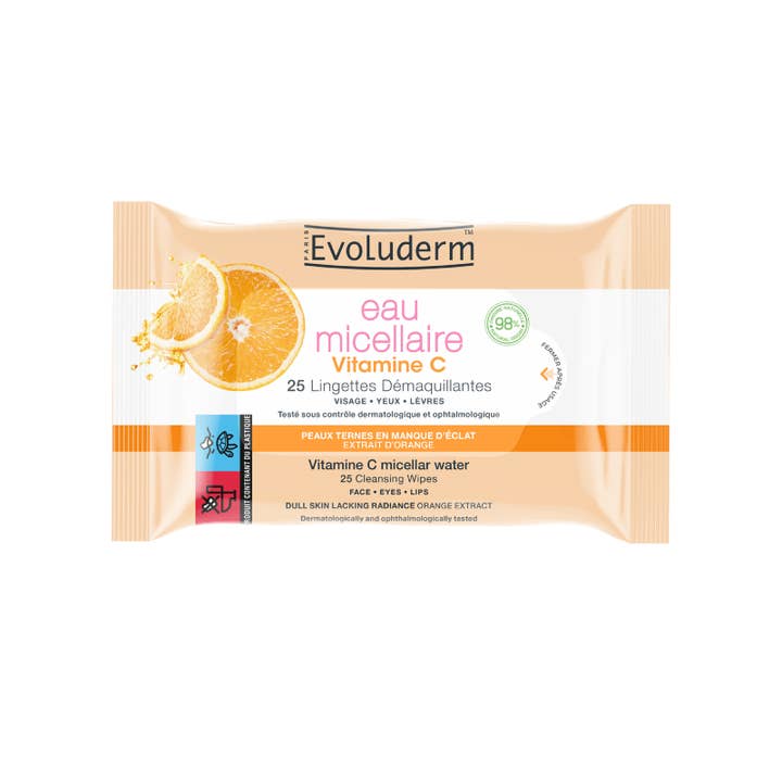 Evoluderm - Wholesale Makeup Remover - 25 Micellar Water Makeup Remover Wipes with Vitamin C