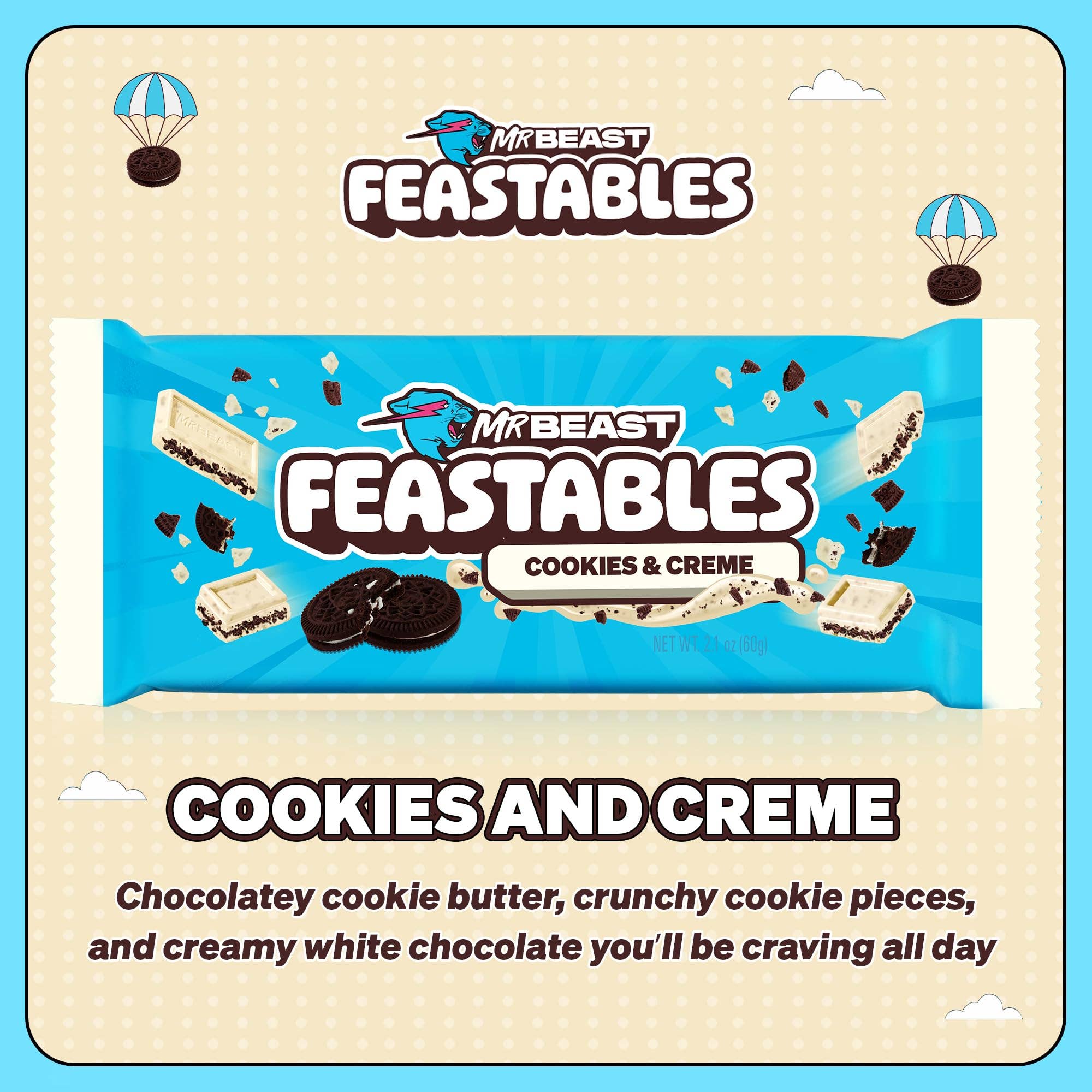 Shop The King - Wholesale Chocolate Bar - Feastables Cookies Cream King 2.1z 60 g 24 Per Box2