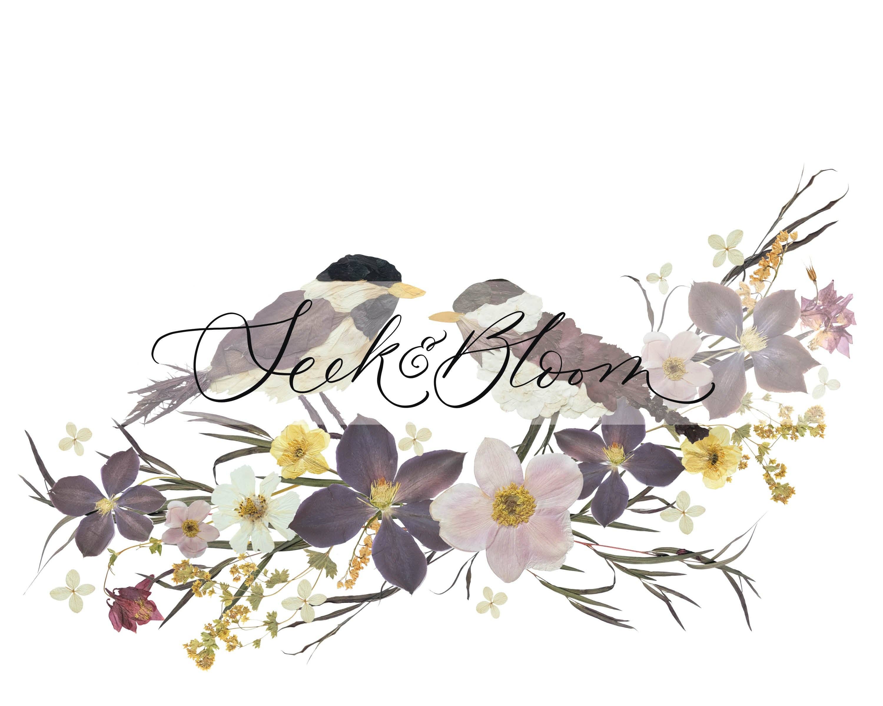 Seek & Bloom Creative Co. - Vente Affiche d'art - Impression de fleurs pressées - Mésanges1