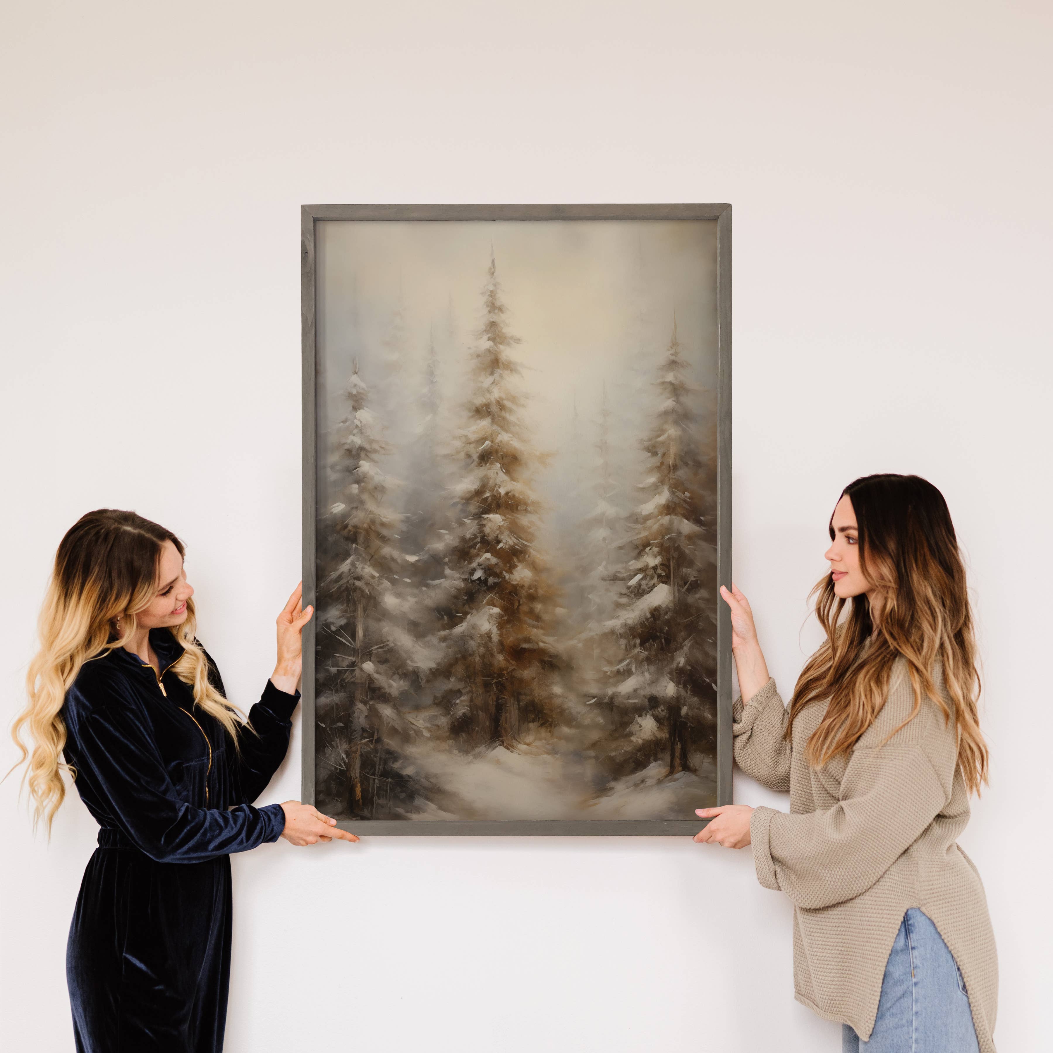 Hangout Home - Wholesale Art Print - Tall Winter Pine Trees - Winter Canvas Art - Wood Framed Art2