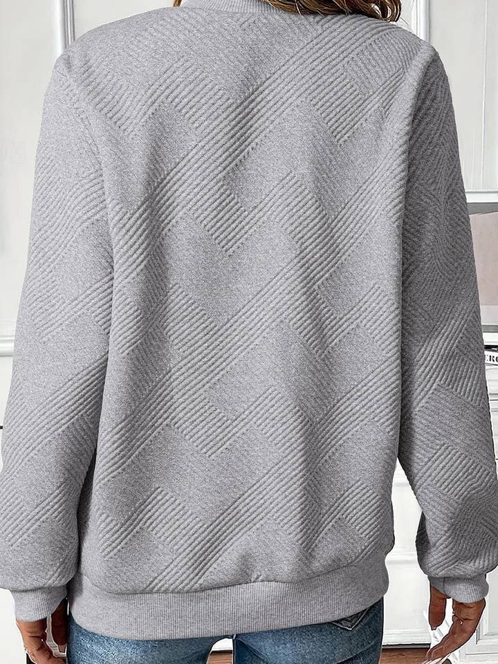Medium Grey Trendy Textured Half Zip Loose Sweatshirt for wholesale on Faire1