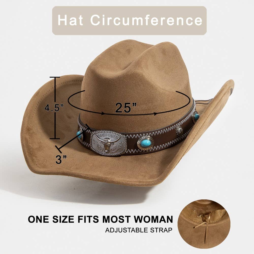 Collections by Fame Accessories - Wholesale Cowboy Hat - Women's - Longhorn Concho Strap Cowboy Hat4