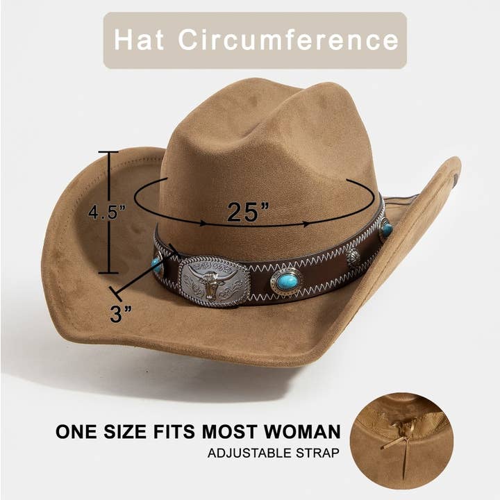 Collections by Fame Accessories - Wholesale Cowboy Hat - Women's - Longhorn Concho Strap Cowboy Hat4