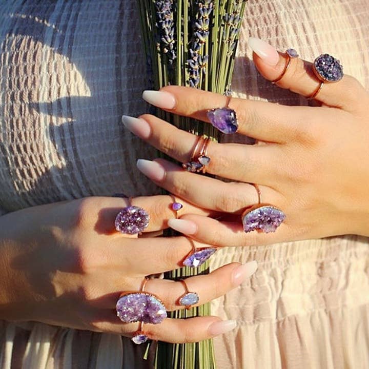 Buddha Blossom Jewels – Engroshandel Solitairering – Lille rå ametyst stabling Ring3