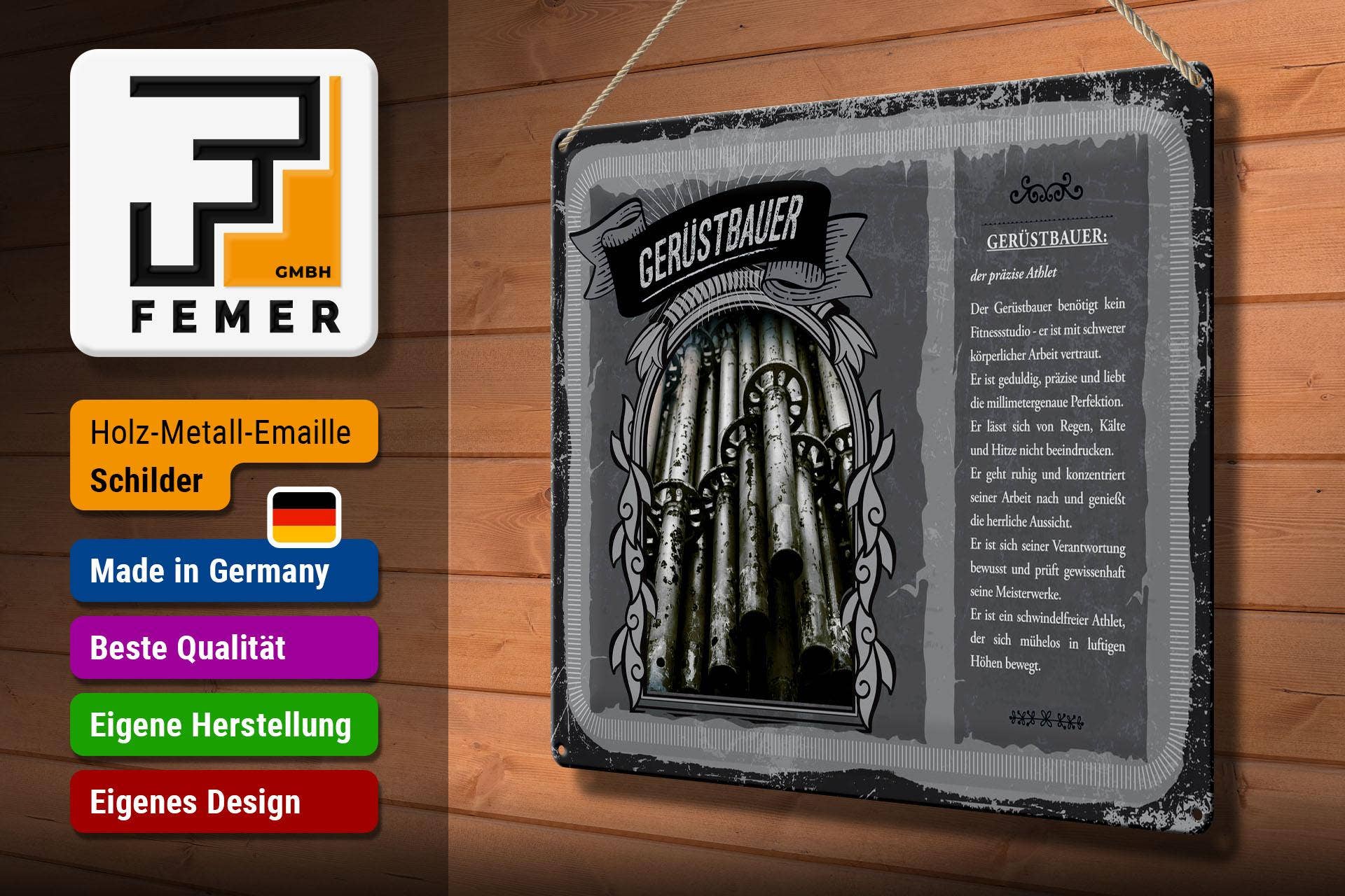 Femer - Vente Pancarte - Plaque en étain Professions 40x30 cm pour échafaudage, décoration d'athlète précise2