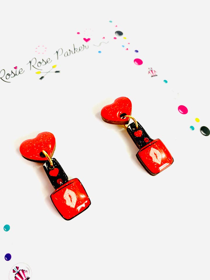 Pendientes de esmalte de uñas, joyas de San Valentín, pendientes de corazón para venta al por mayor de Rosie Rose Parker
