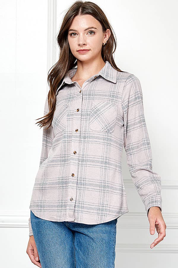 Veracci - Wholesale Button Down Shirt - Women's - Stretch button Up Women Plaid Sweater Shirt14