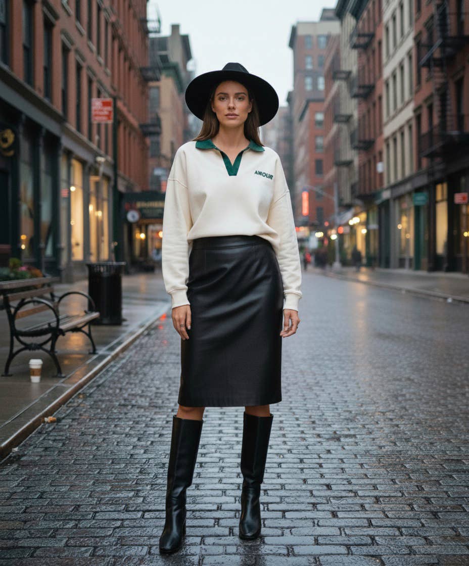 MOOYA - Wholesale Sweatshirt - Women's - Polo Collar Sweatshirt with AMOUR Embroidery - M2200