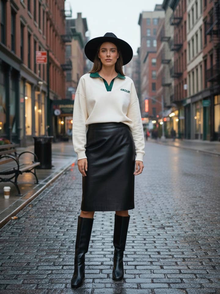 MOOYA – wholesale Sweatshirt – Women's – Polo Collar Sweatshirt with AMOUR Embroidery - M220