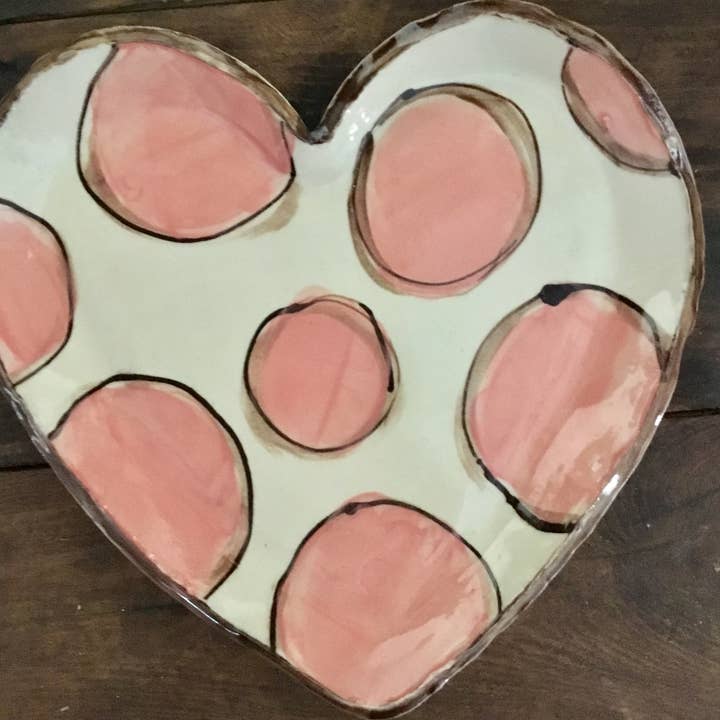 Small Heart Plate (Pink Polka Dots) for wholesale by Heartfelt Traditions