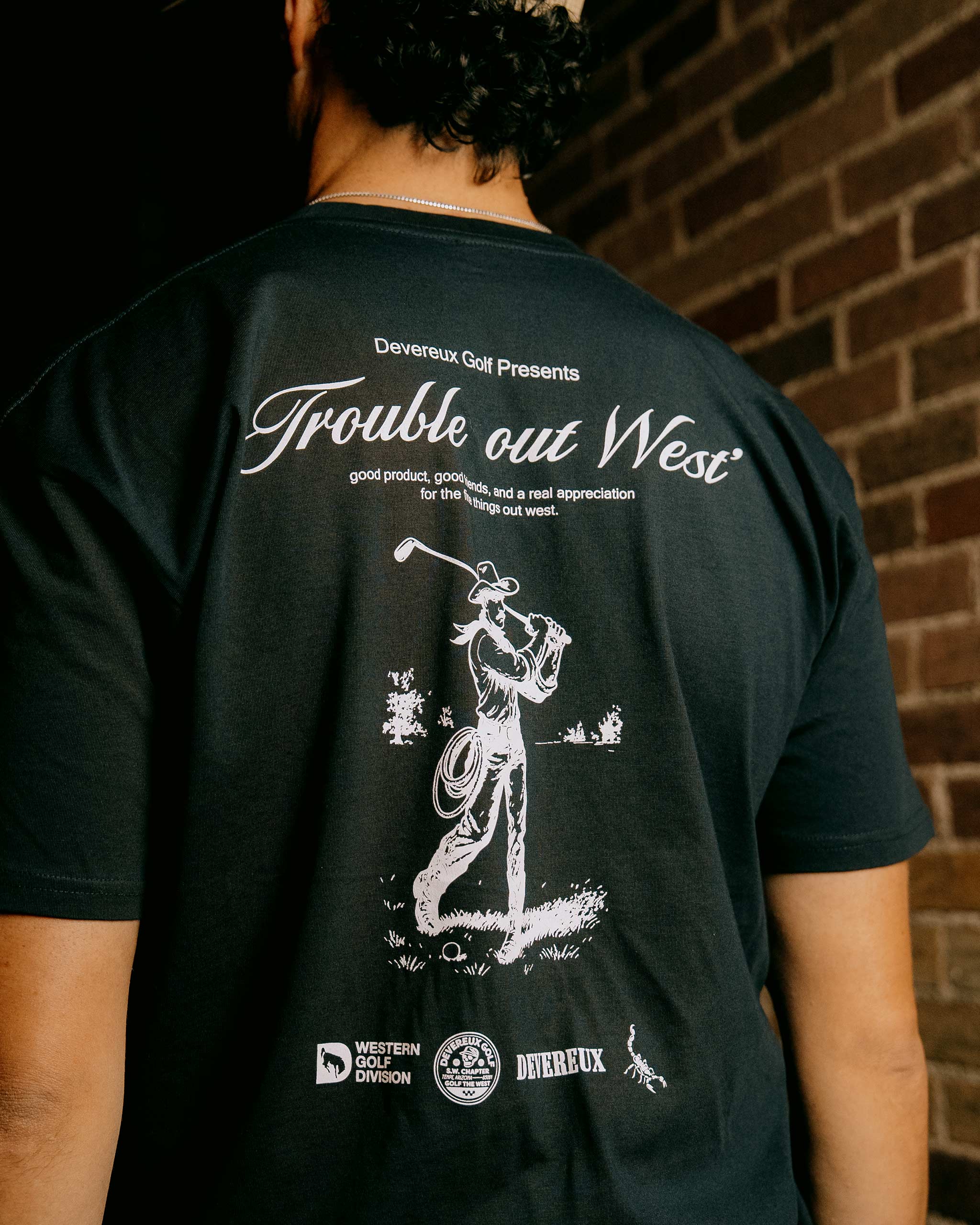 Trouble Out West Tee - Navy for wholesale on Faire6