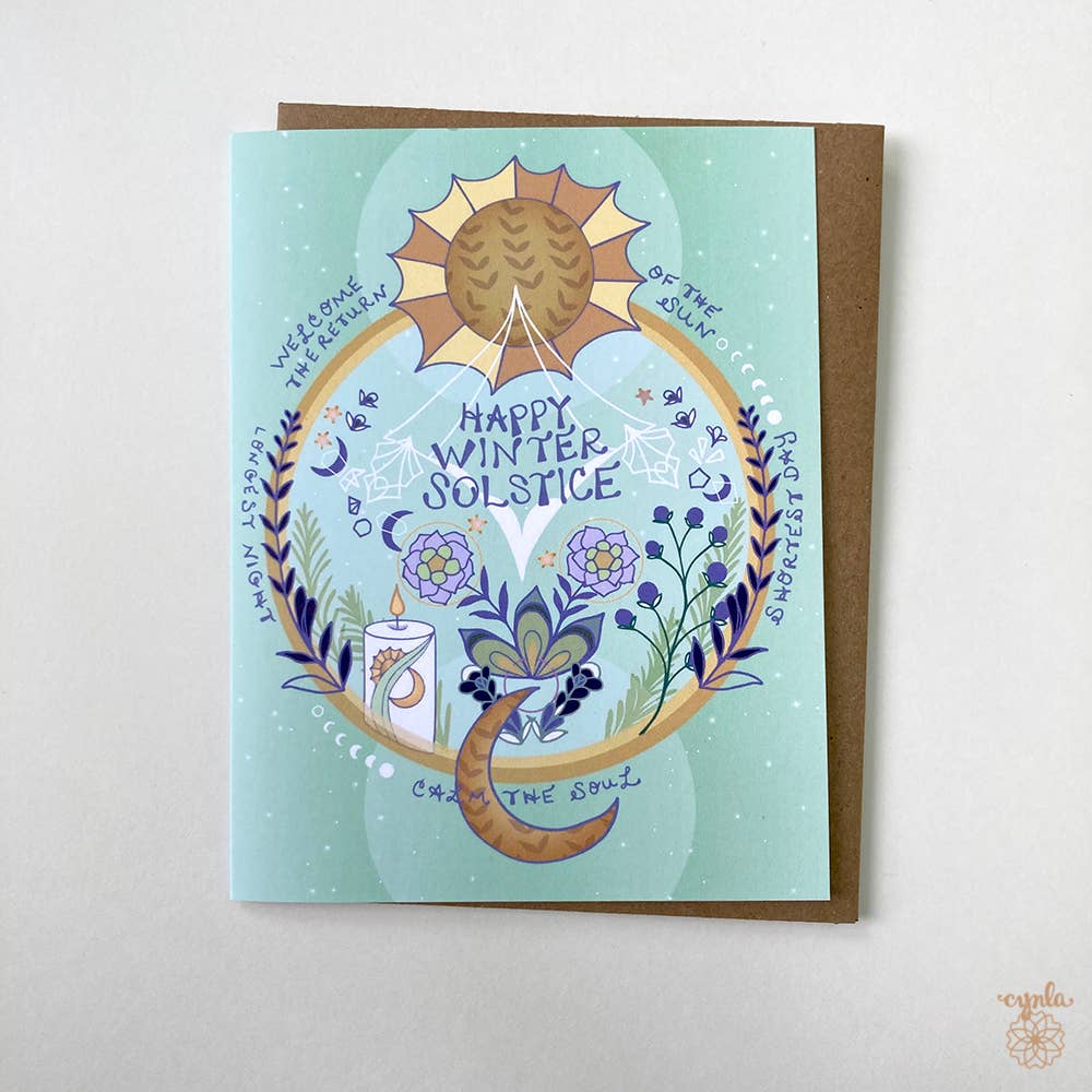 Cynla – Großhandel Saisongrußkarte – Schachtel mit 8 Karten zur Wintersonnenwende — Weihnachtsgrußkarte Happy5